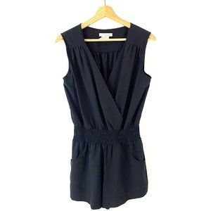Costa Blanca Size M  Black Romper V Neck Smocked Waist Pockets Soft Beach Summer